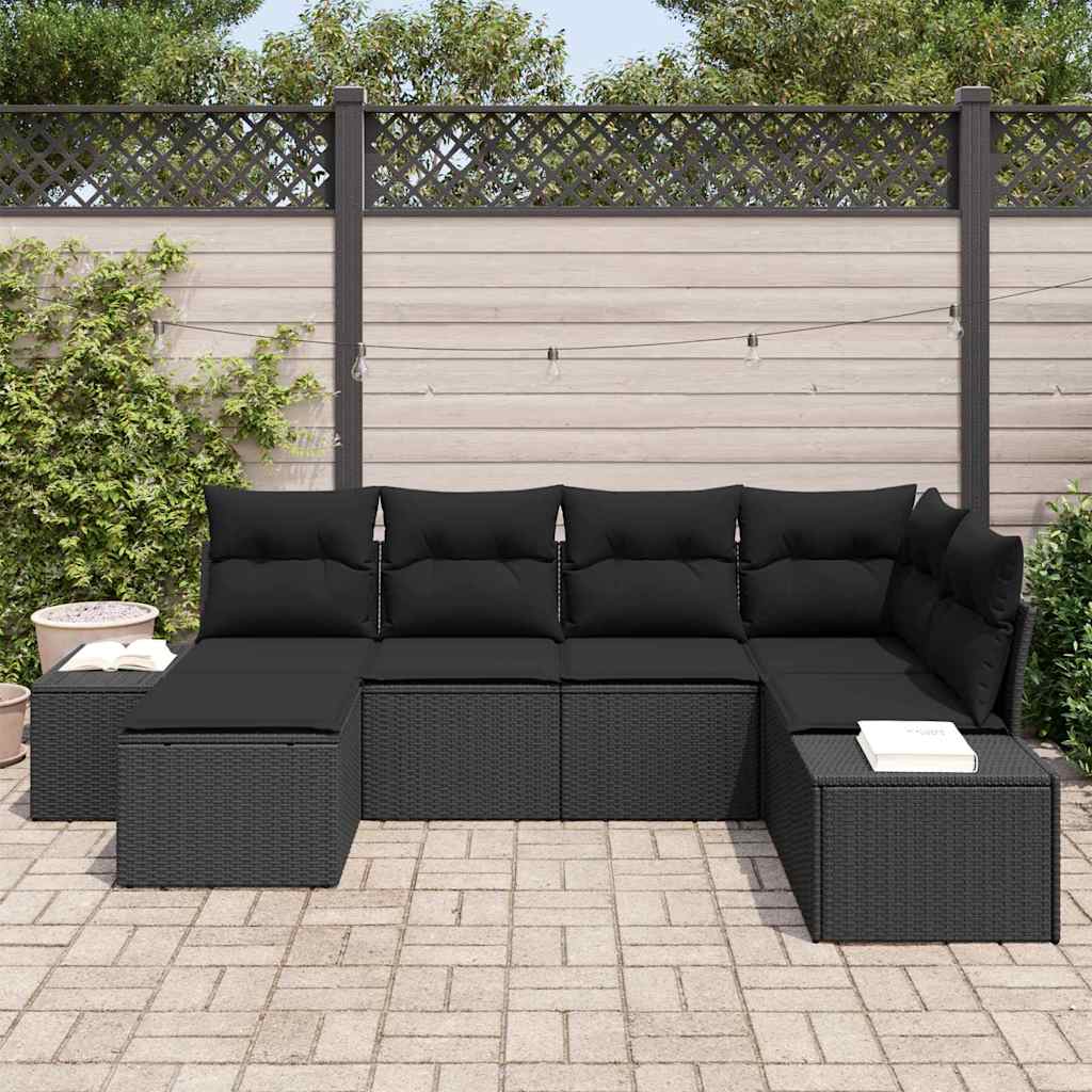 Garden Sofa Set with Cushion 6 pcs Black Poly Rattan