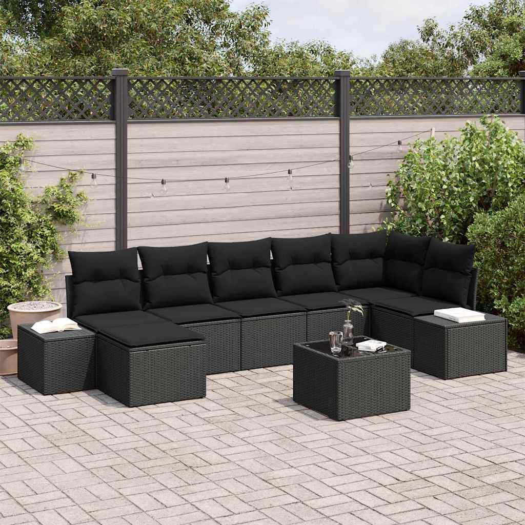 Garden Sofa Set with Cushion 8 pcs Black Poly Rattan