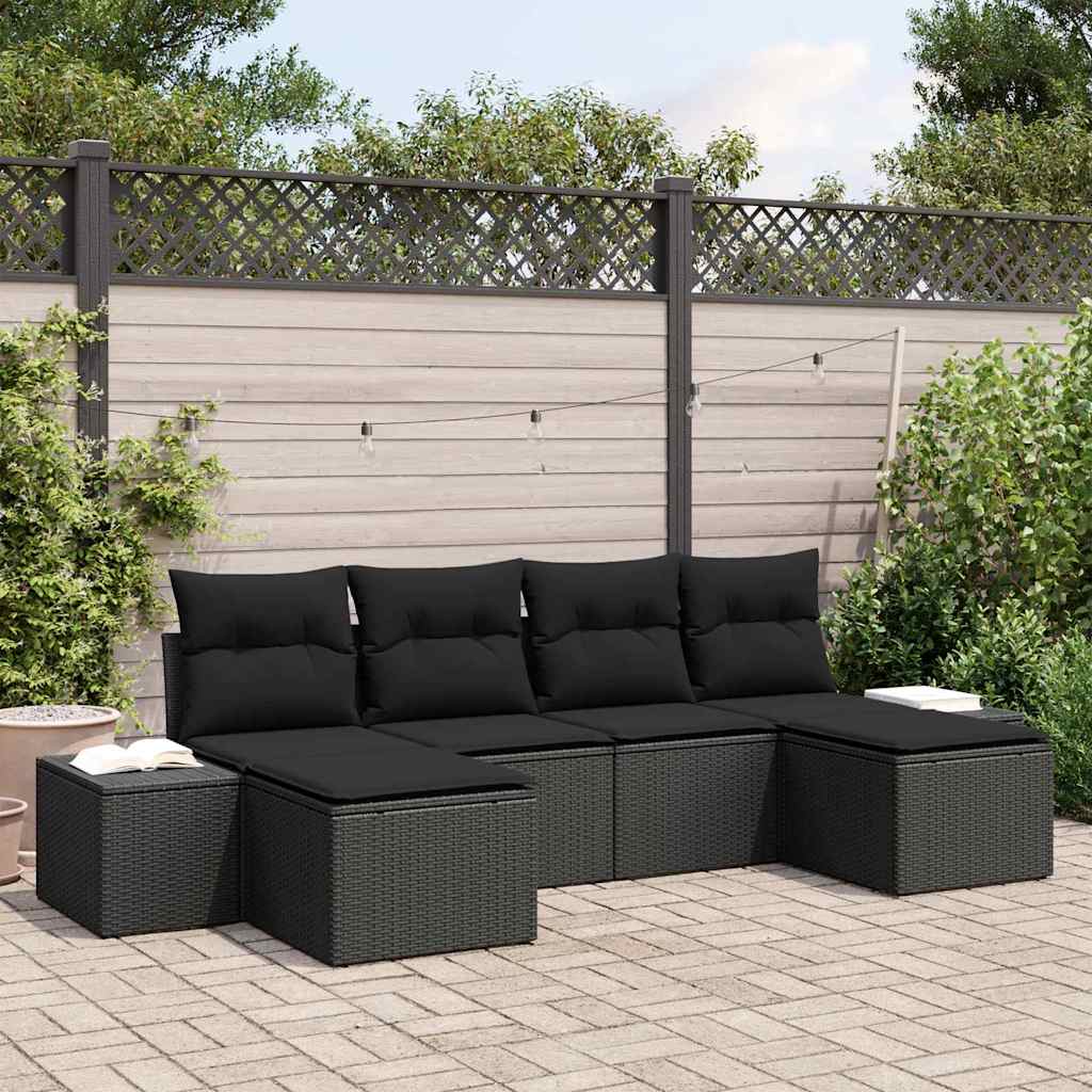 Garden Sofa Set with Cushion 6 pcs Black Poly rattan