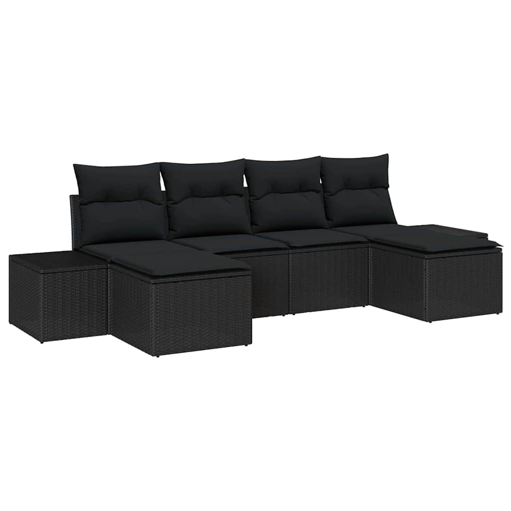 Garden Sofa Set with Cushion 6 pcs Black Poly rattan