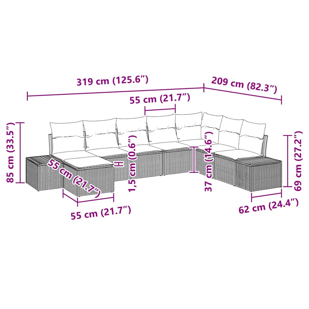 Garden Sofa Set 8 pcs 319 x 209 x 85 cm Poly rattan