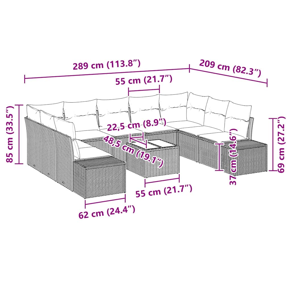 Garden Sofa Set with Cushion 10 pcs Black Poly Rattan