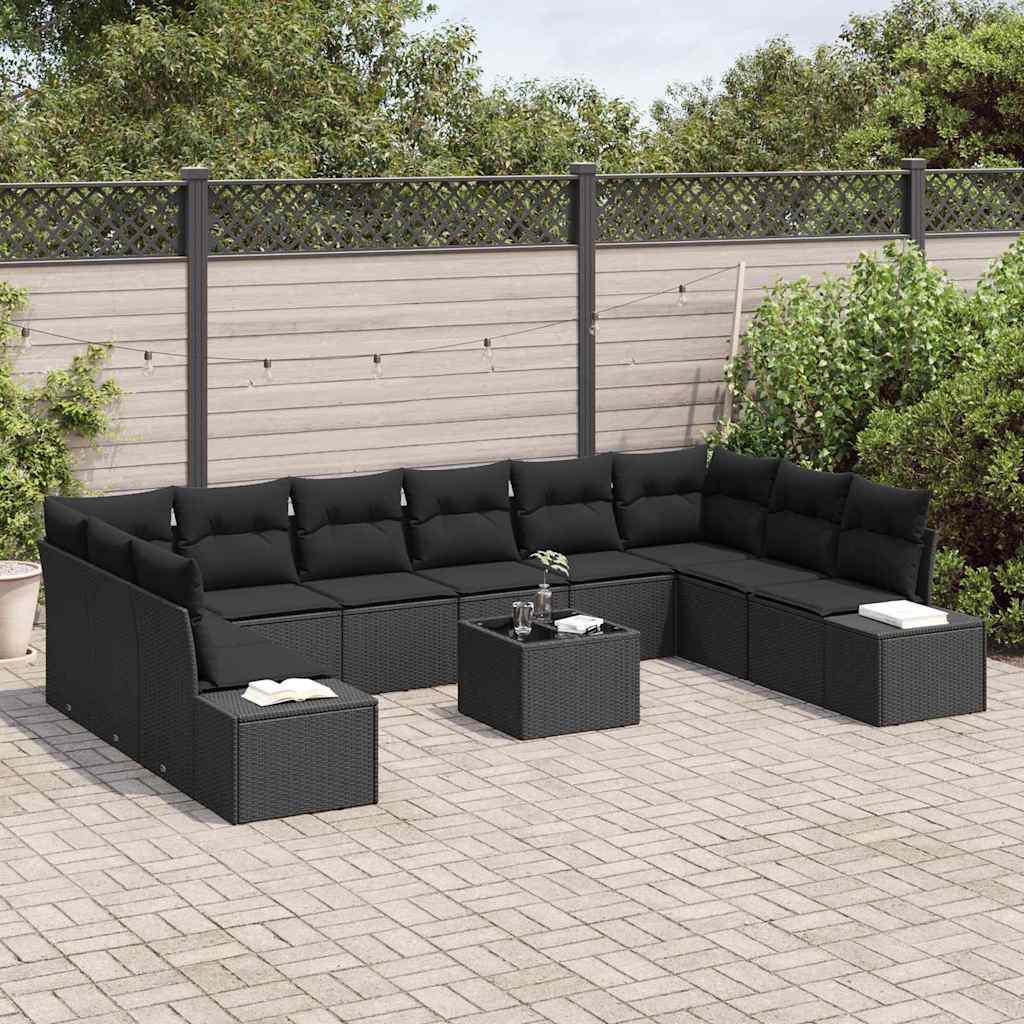 Garden Sofa Set with Cushion 11 pcs Black Poly rattan