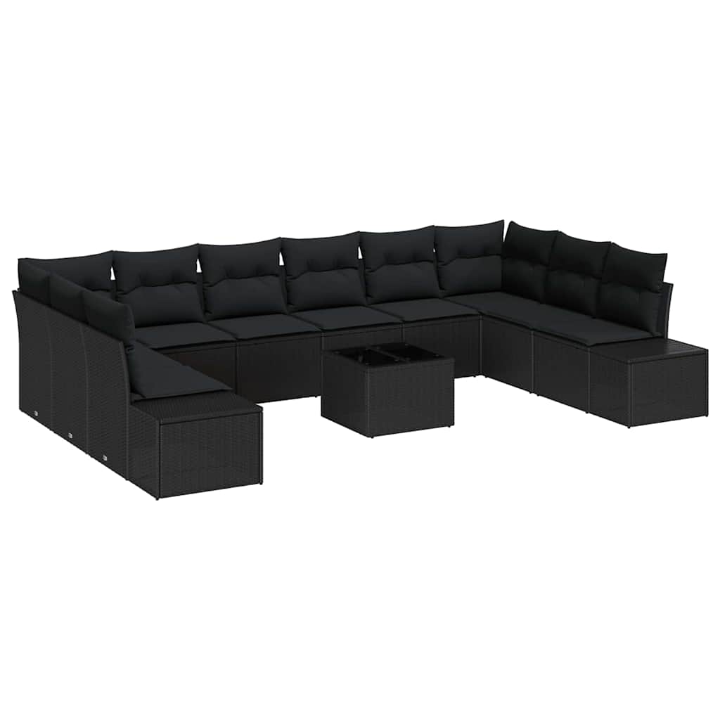 Garden Sofa Set with Cushion 11 pcs Black Poly Rattan