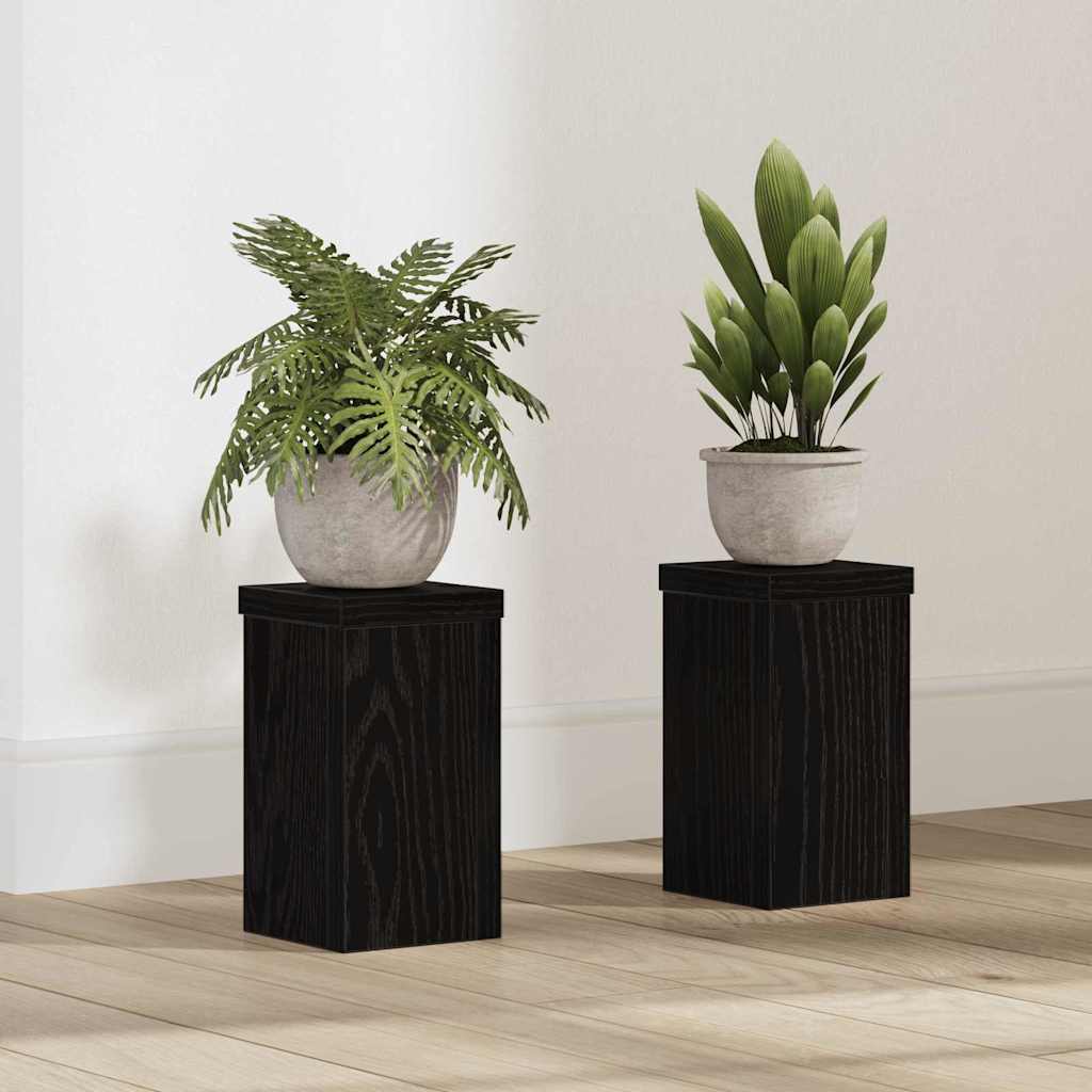 Plant Stand 2 pcs Black Oak 10 x 10 x 18 cm Engineered Wood