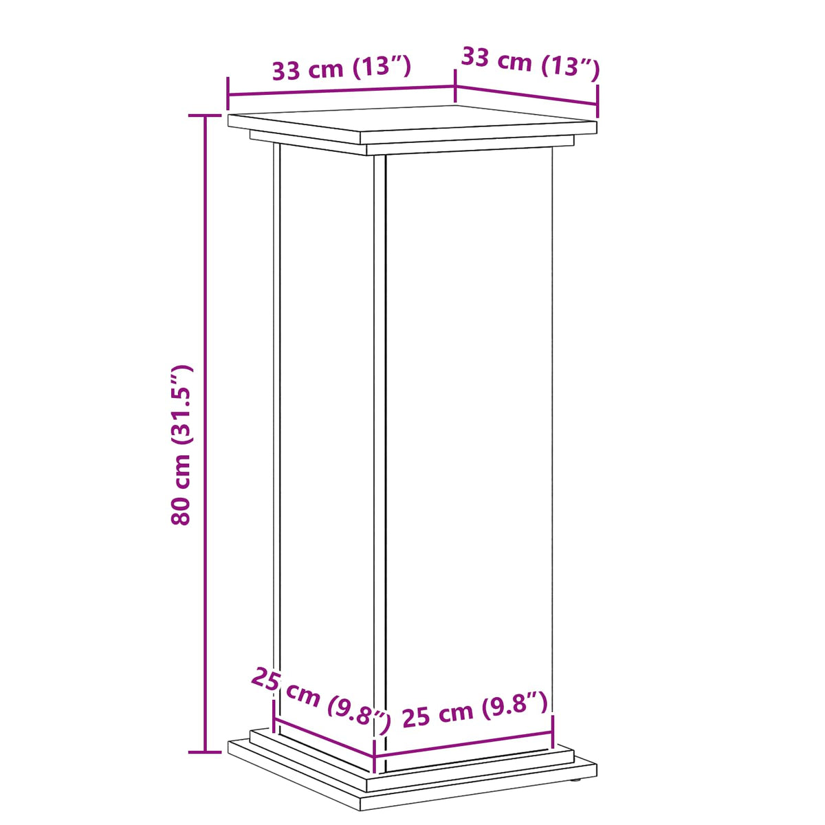 Plant Stand Black Oak 33 x 33 x 80 cm Engineered wood