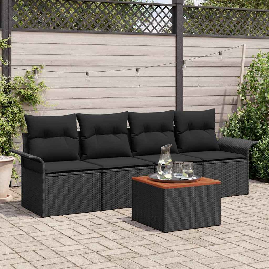 Garden Sofa Set 5 pcs Black Poly rattan