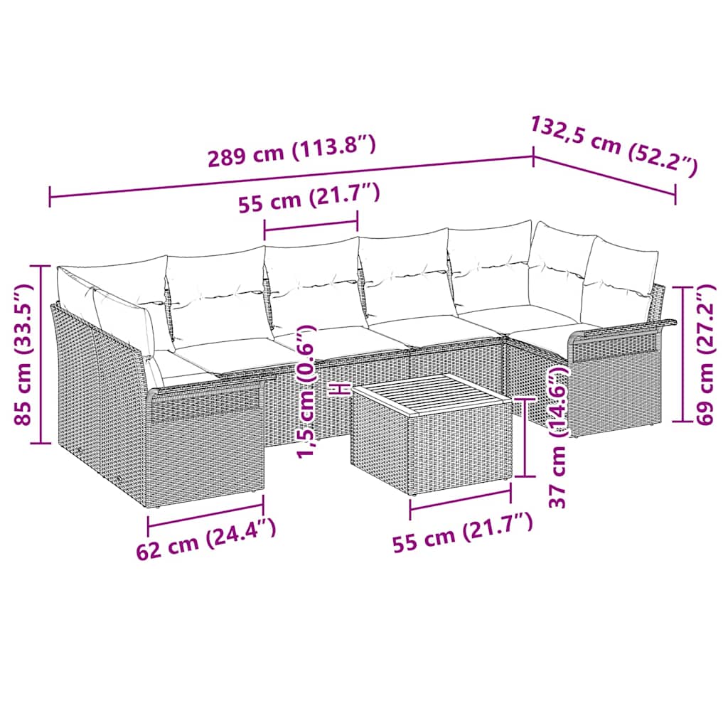 Garden Sofa Set 8 pcs Grey Poly rattan
