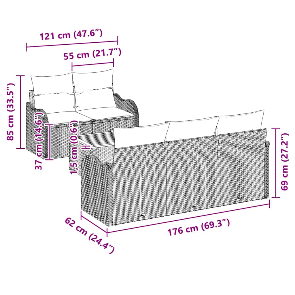 Garden Sofa Set 6 pcs Grey Poly rattan