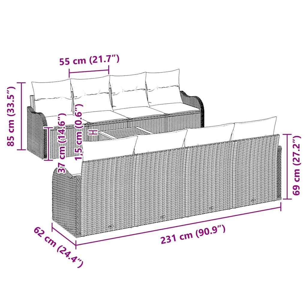 Garden Sofa Set 9 pcs Grey Poly rattan