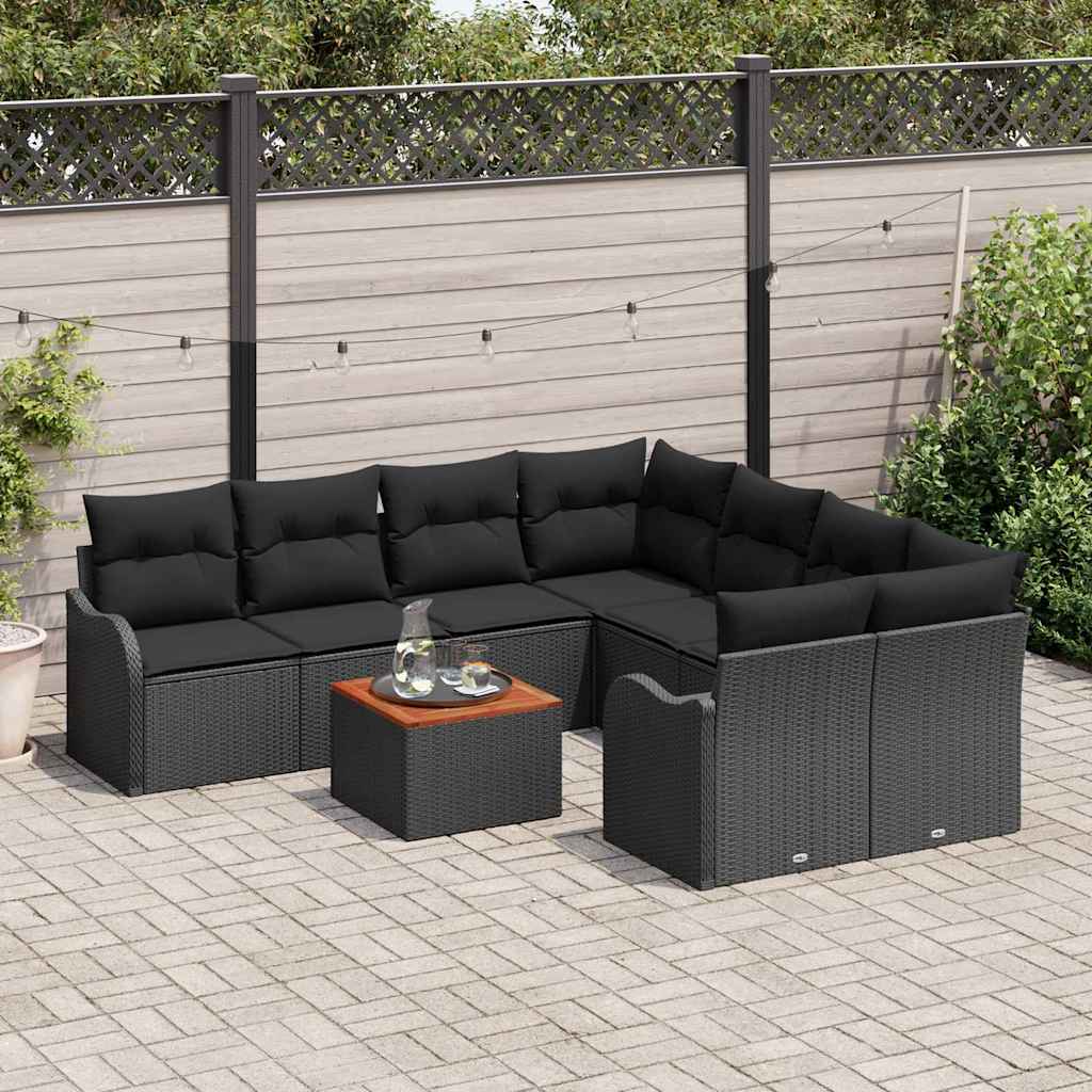 Garden Sofa Set 9 pcs Black Poly rattan