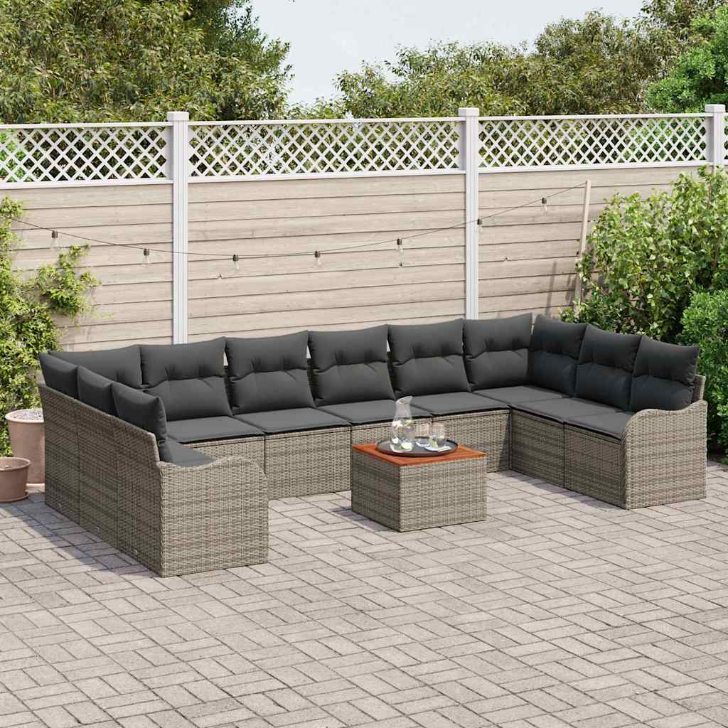 Garden Sofa Set 11 pcs Grey Poly rattan