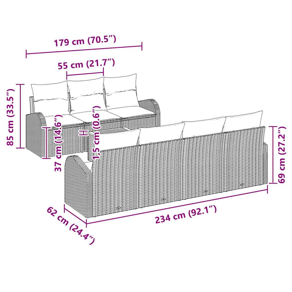 Garden Sofa Set 8 pcs Black Poly rattan