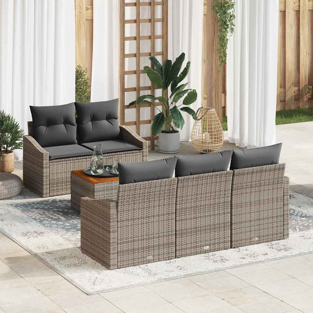 Garden Sofa Set with Cushion 6 pcs Grey Poly rattan
