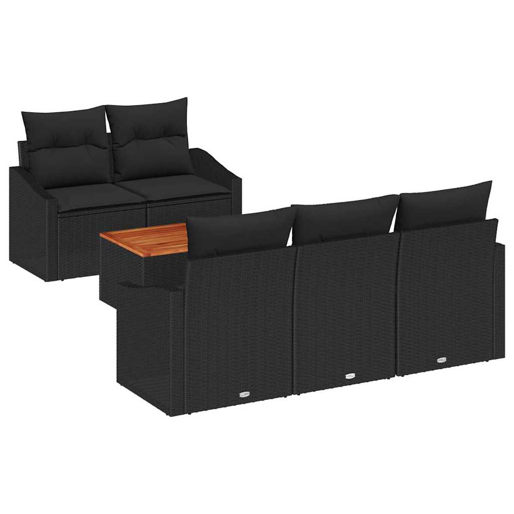 Garden Sofa Set with Cushion 6 pcs Black Poly rattan
