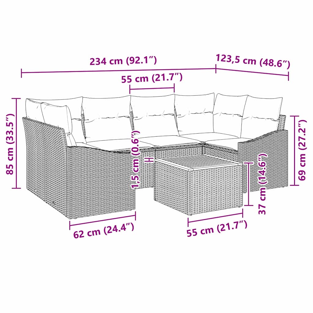 Garden Sofa Set with Cushion 7 pcs Black Poly rattan