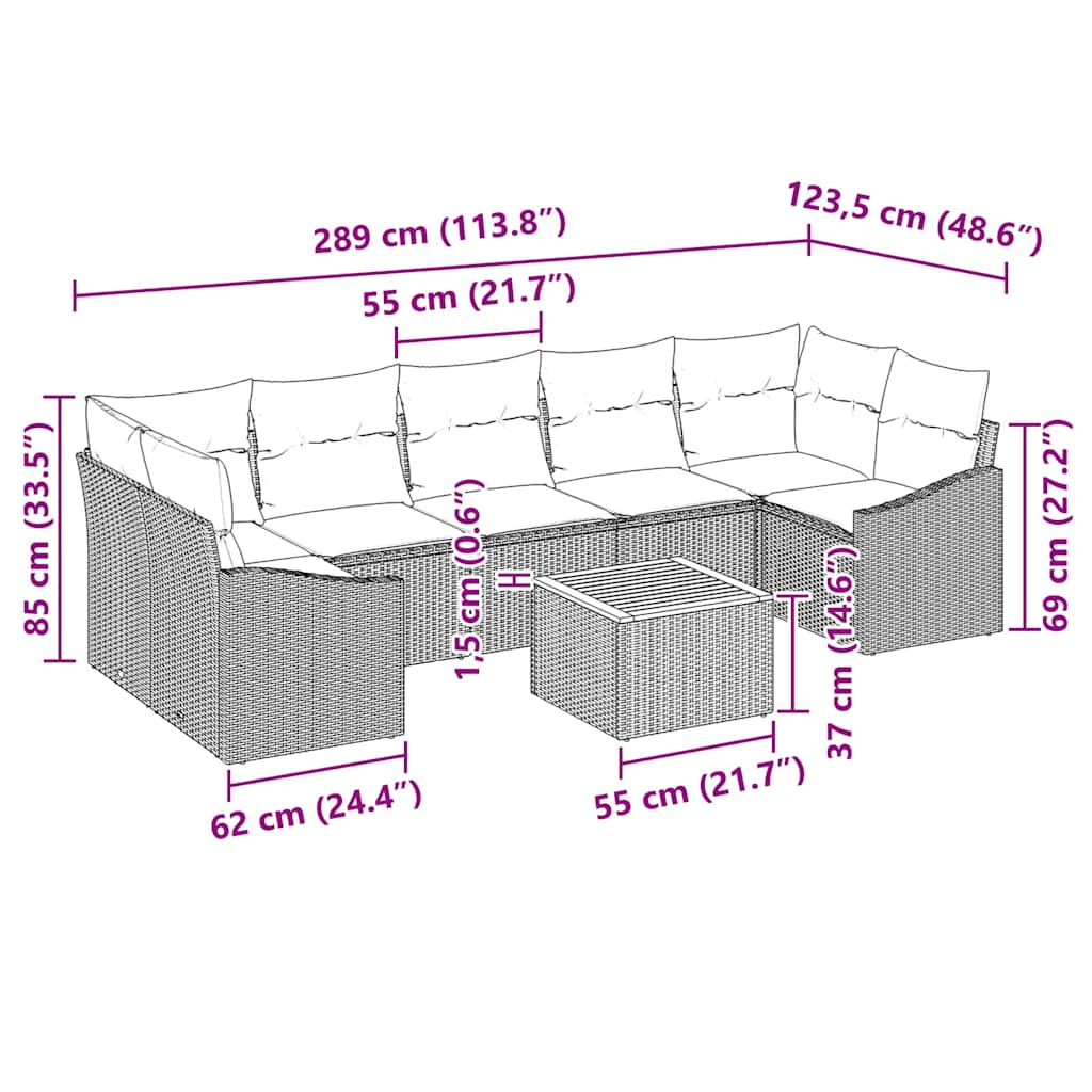 Garden Sofa Set with Cushion 8 pcs Grey Poly rattan