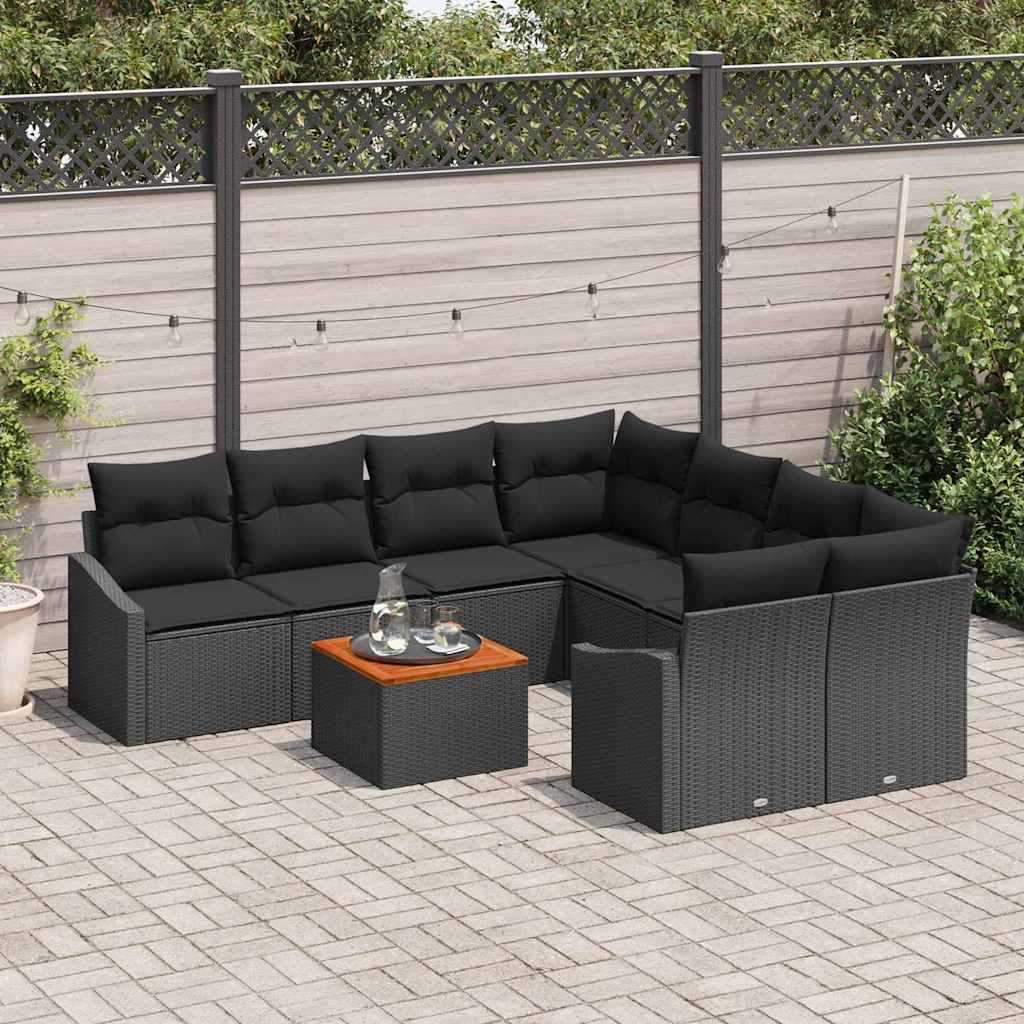 Garden Sofa Set with Cushion 9 pcs Black Poly rattan