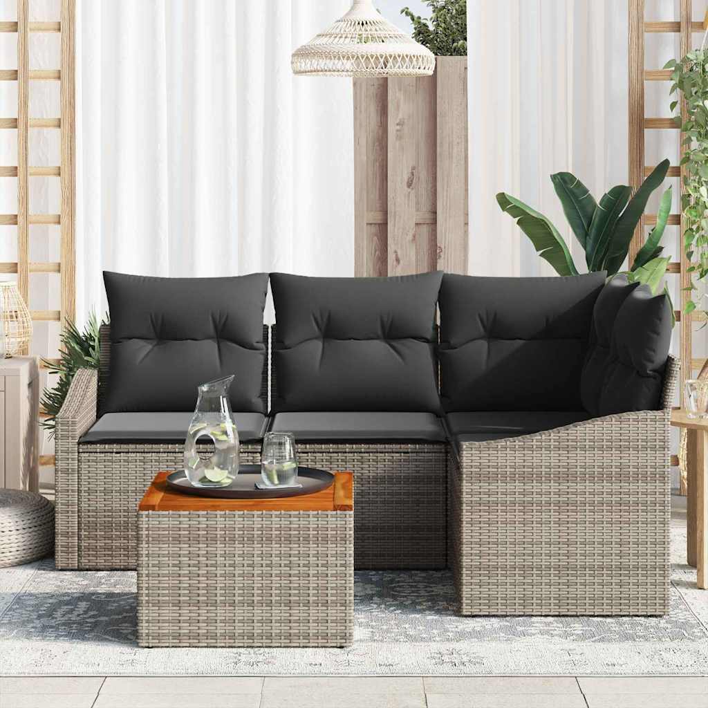 Garden Sofa Set with Cushion 5 pcs Grey Poly Rattan