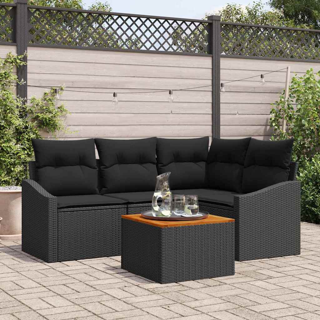 Garden Sofa Set with Cushion 5 pcs Black Poly rattan