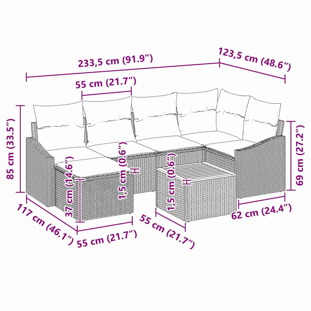 Garden Sofa Set with Cushion 7 pcs Black Poly rattan