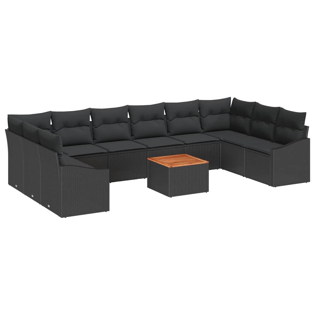 Garden Sofa Set with Cushion 11 pcs Black Poly rattan
