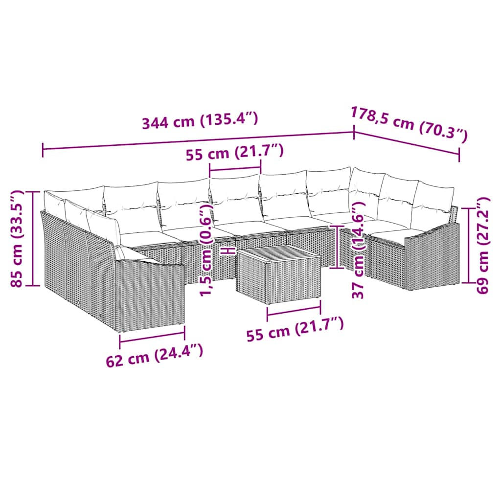 Garden Sofa Set with Cushion 11 pcs Black Poly rattan