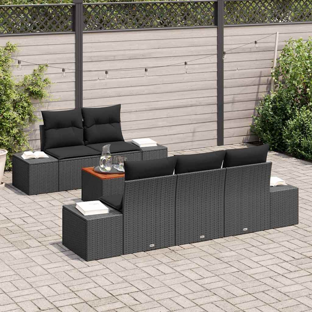 Garden Sofa Set with Cushion 6 pcs Black Poly rattan