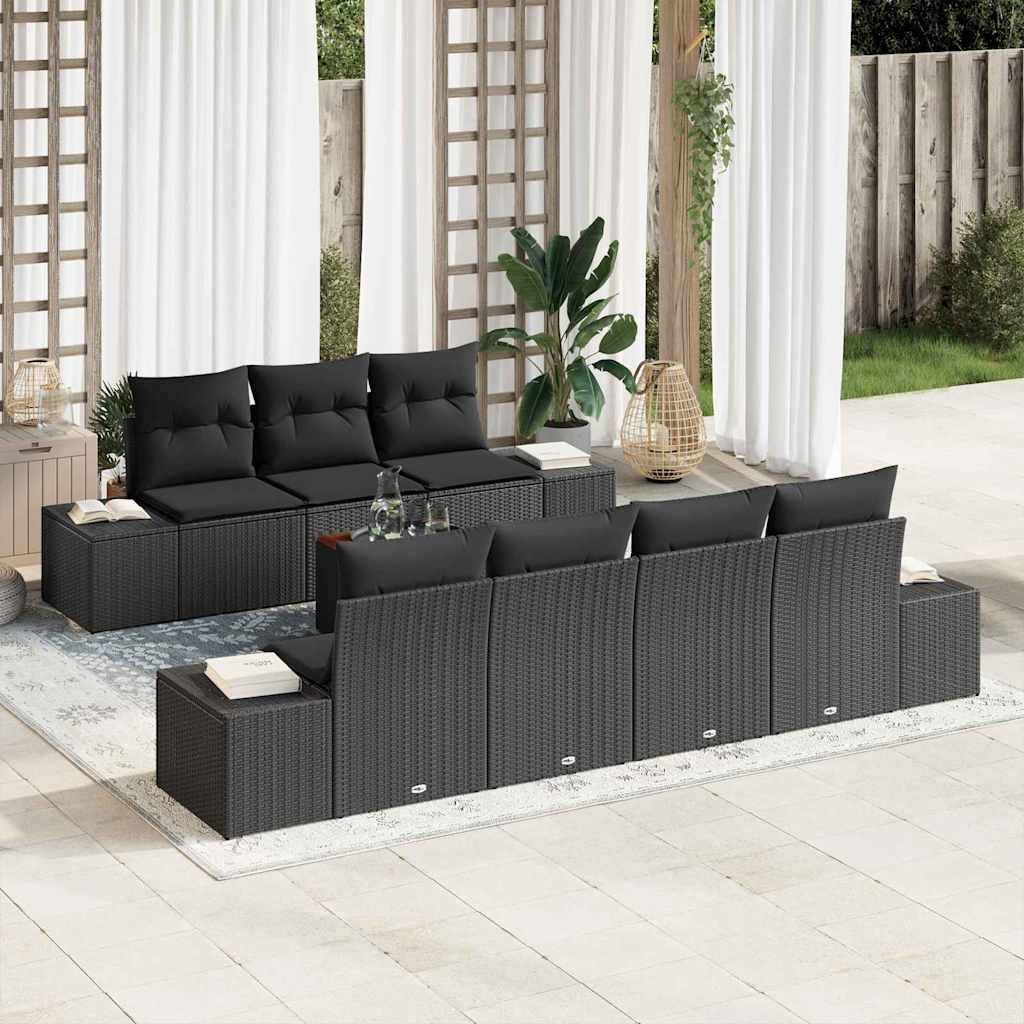 Garden Sofa Set with Cushion 8 pcs Black Poly rattan