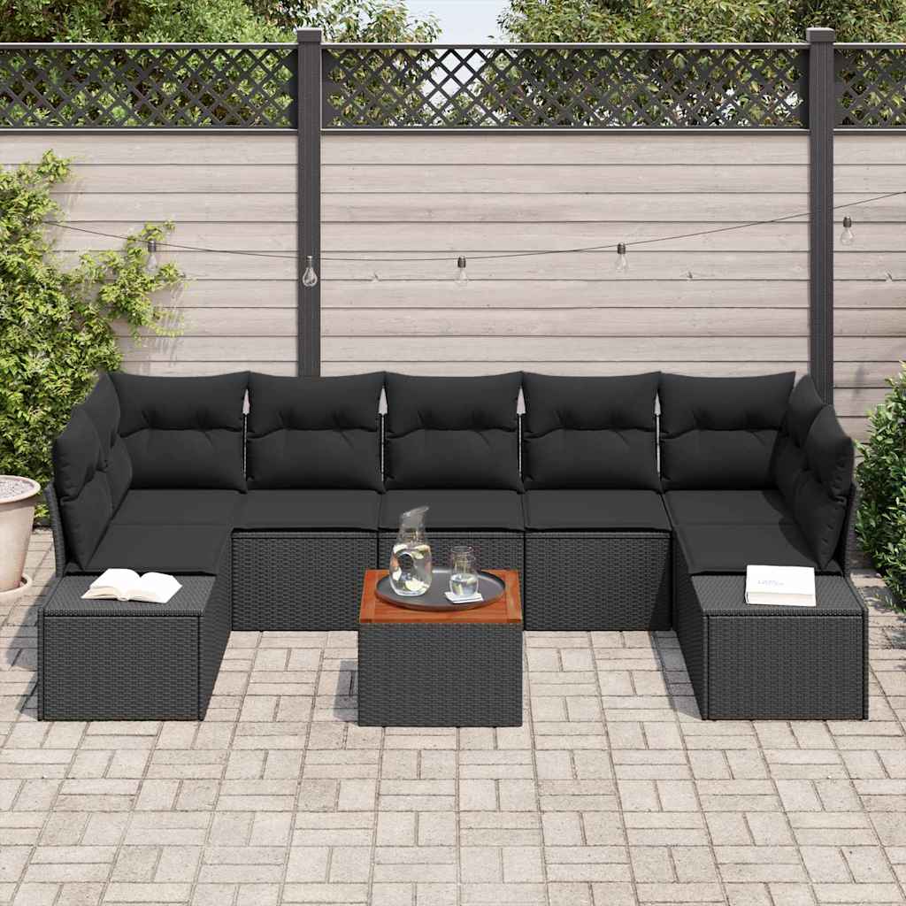 Garden Sofa Set with Cushion 8 pcs Black Poly rattan