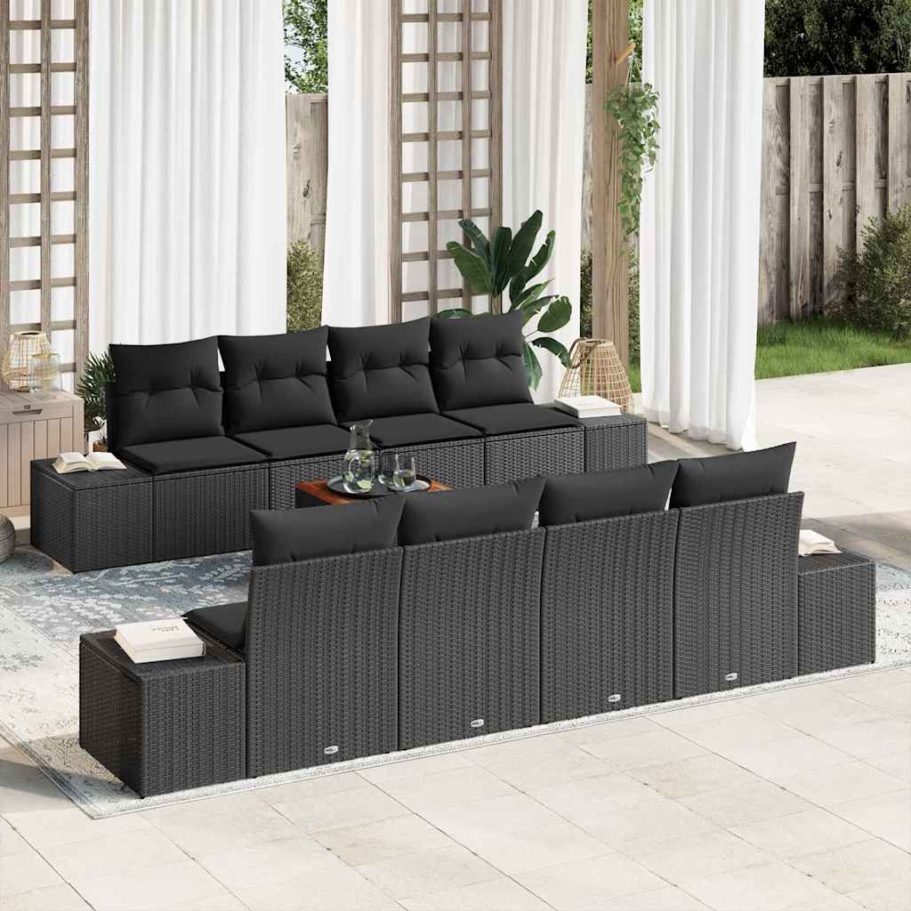 Garden Sofa Set with Cushion 9 pcs Black Poly rattan