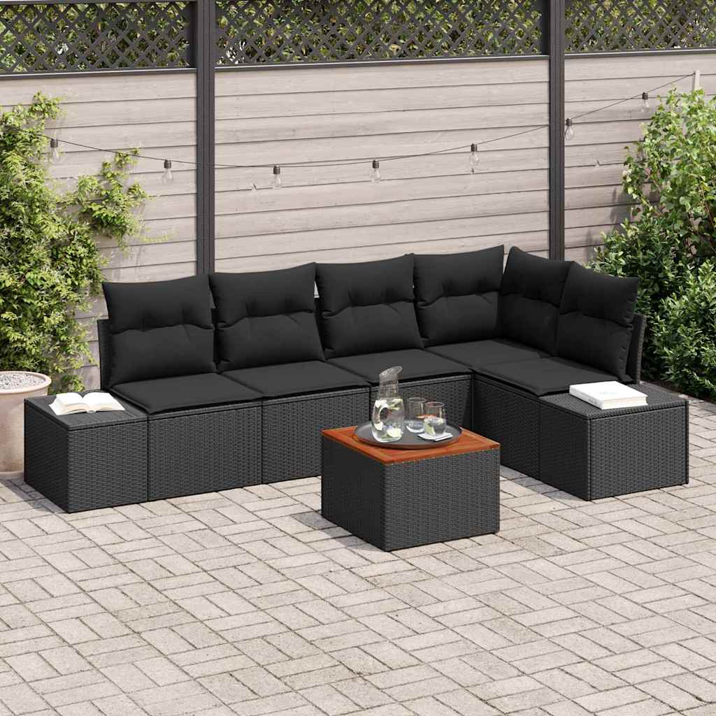 Garden Sofa Set with Cushion 6 pcs Black Poly rattan