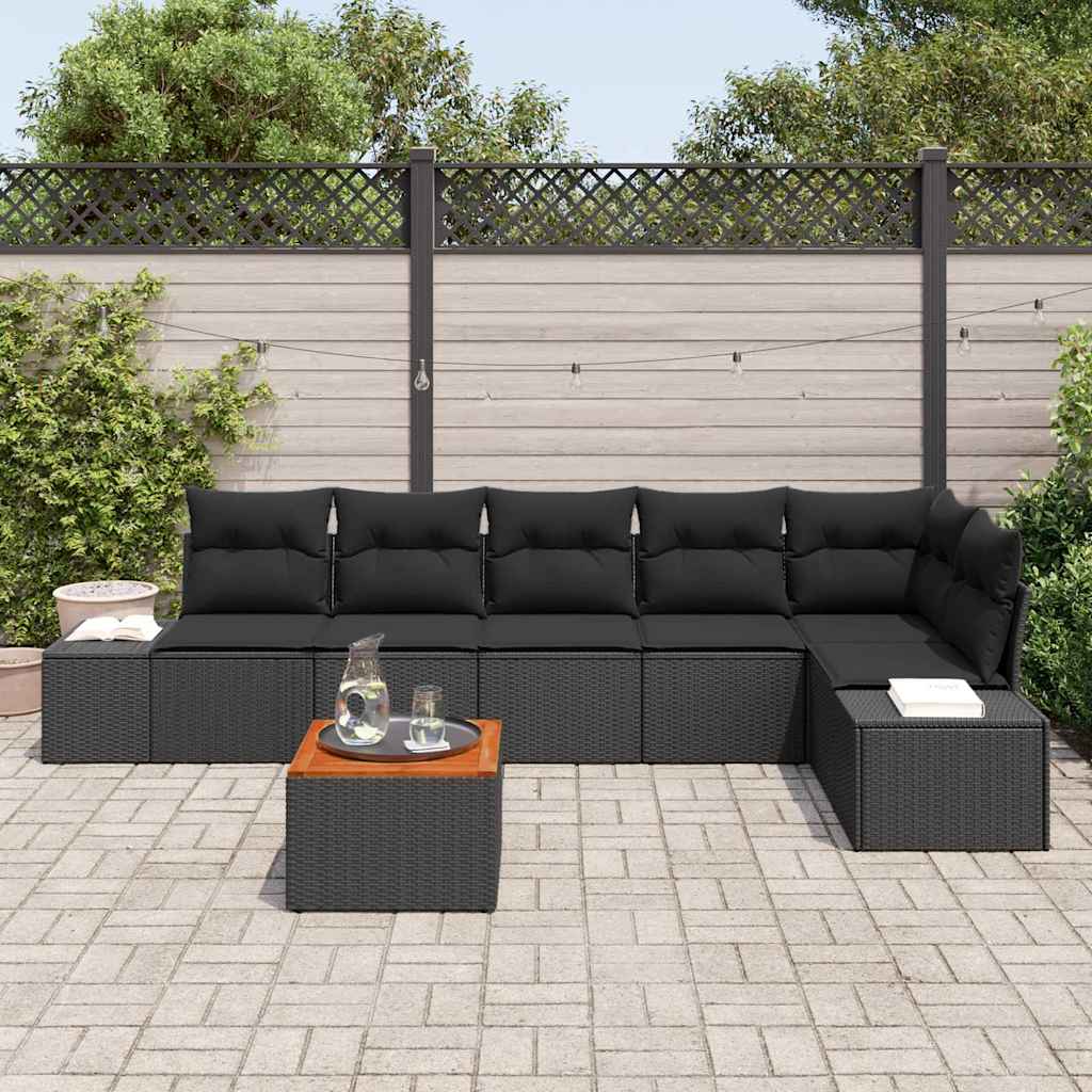 Garden Sofa Set with Cushion 7 pcs Black Poly rattan