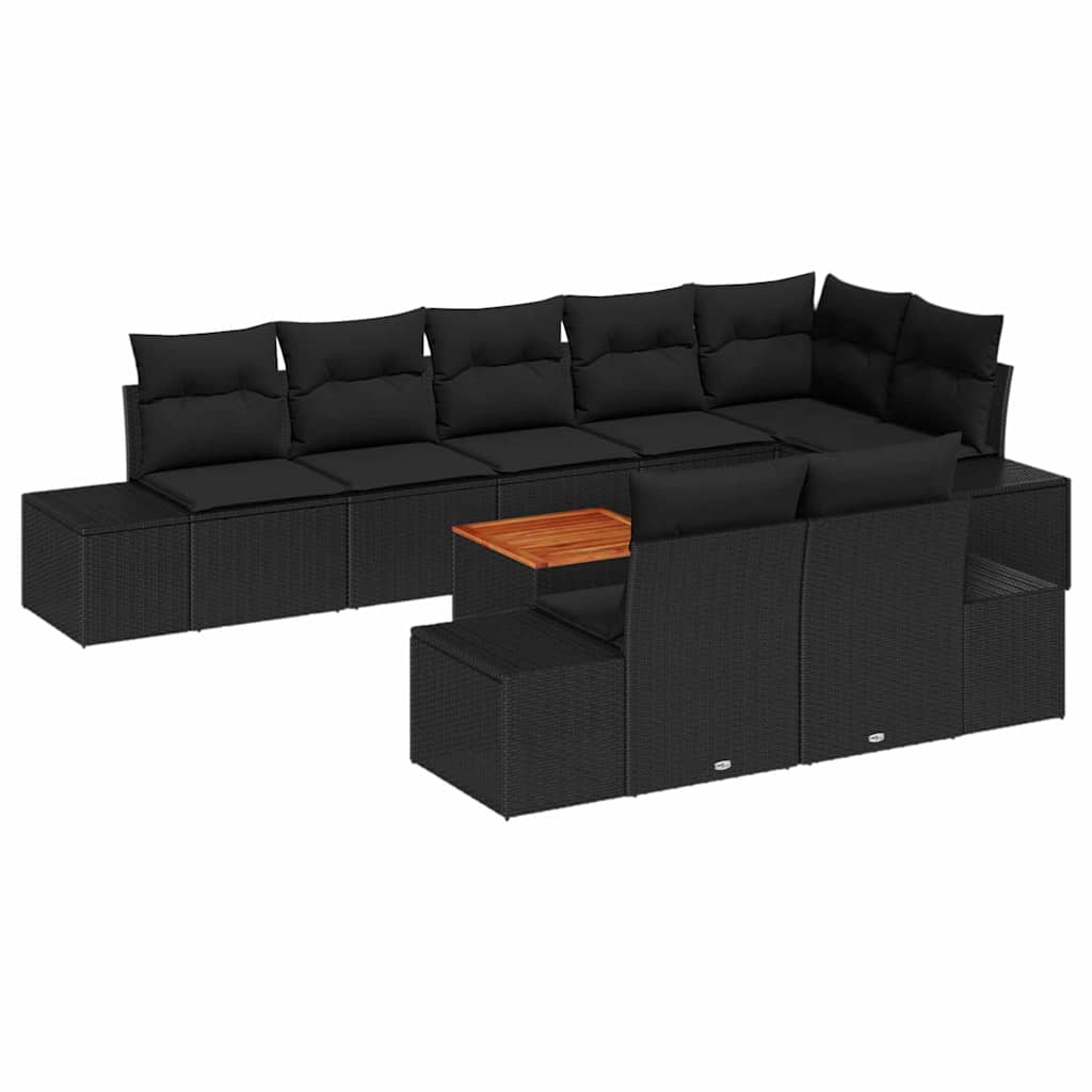 Garden Sofa Set with Cushion 9 pcs Black Poly rattan