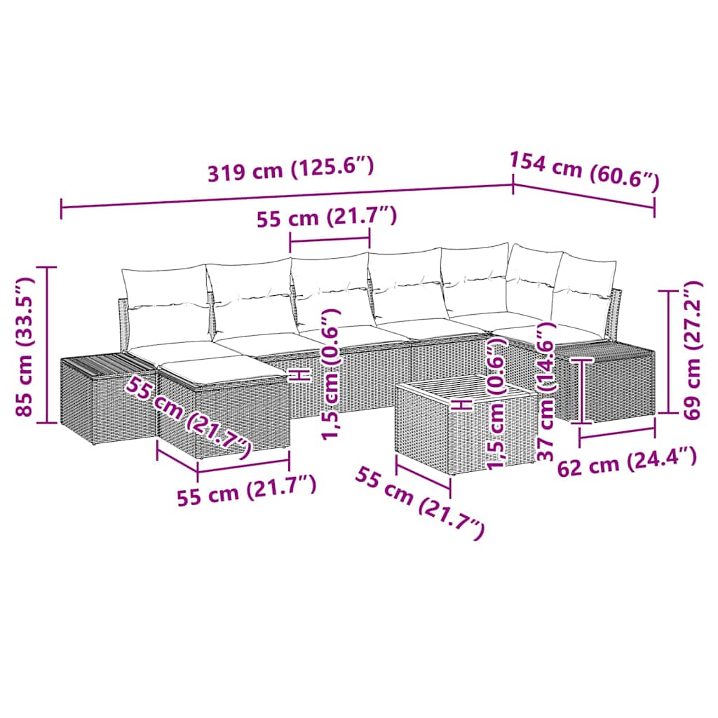 Garden Sofa Set with Cushion 8 pcs Black Poly rattan