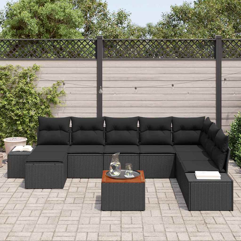 Garden Sofa Set with Cushion 9 pcs Black Poly rattan