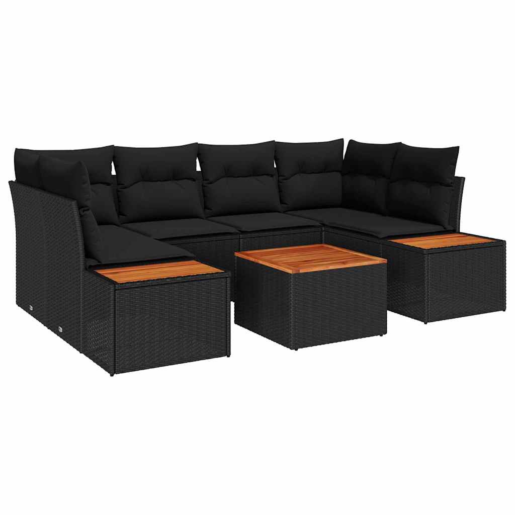 Garden Sofa Set with Cushion 7 pcs Black Poly rattan