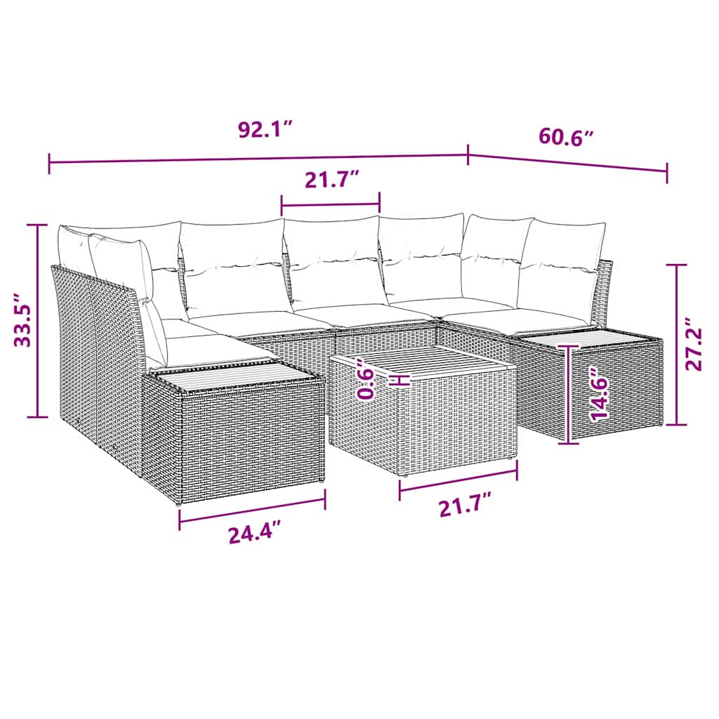 Garden Sofa Set with Cushion 7 pcs Black Poly rattan