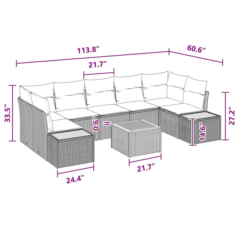 Garden Sofa Set with Cushion 8 pcs Black Poly rattan