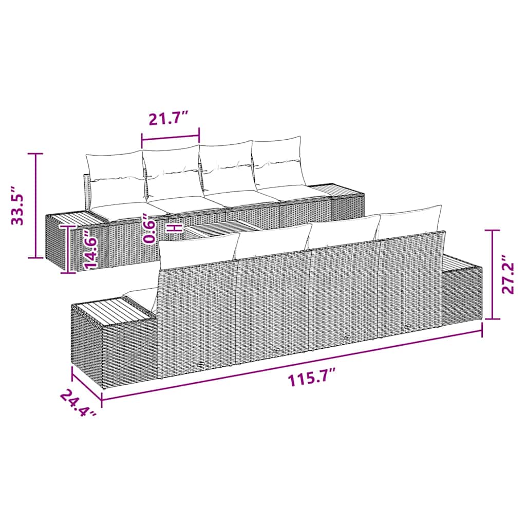Garden Sofa Set with Cushion 9 pcs Black Poly rattan