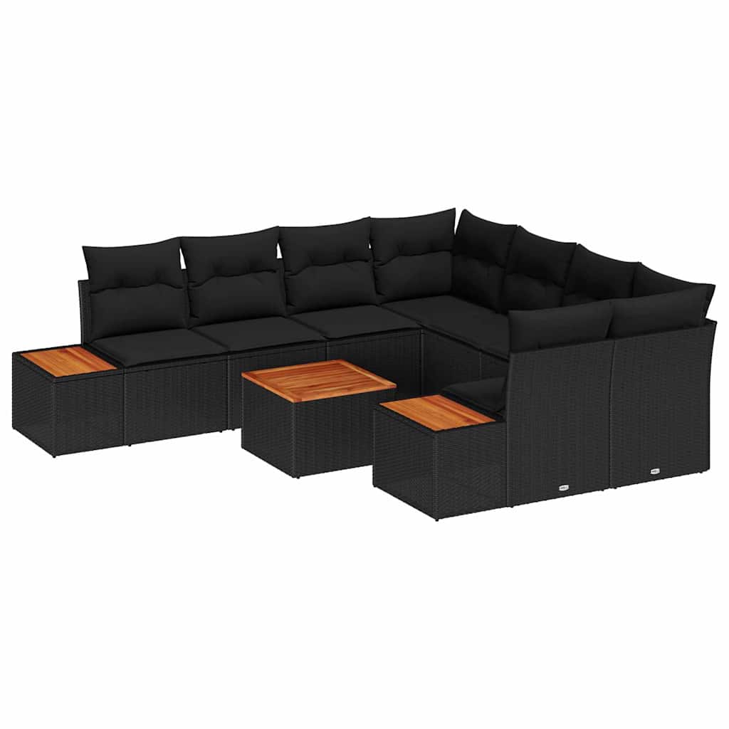 Garden Sofa Set with Cushion 9 pcs Black Poly rattan