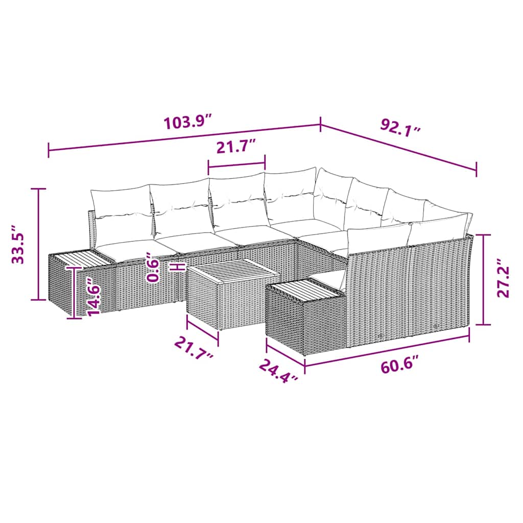 Garden Sofa Set with Cushion 9 pcs Black Poly rattan