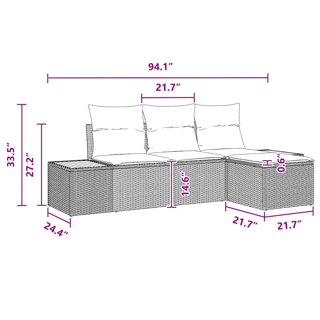 with Pillow Adjustable 4 pcs Black 239 x 117 x 37 cm