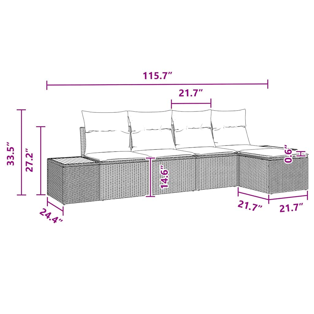 Garden Sofa Set with Cushion 5 pcs Black Poly rattan