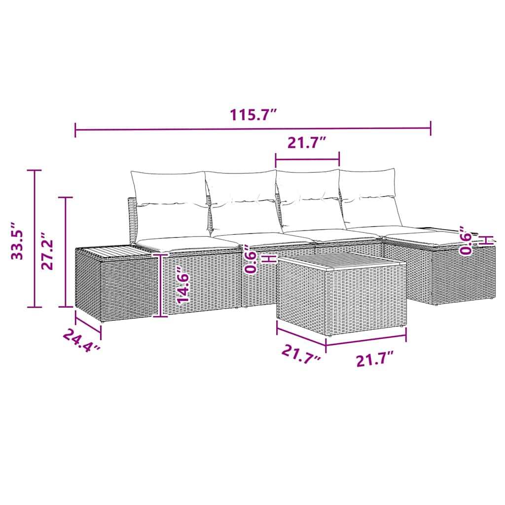 Garden Sofa Set with Cushion 6 pcs Black Poly rattan