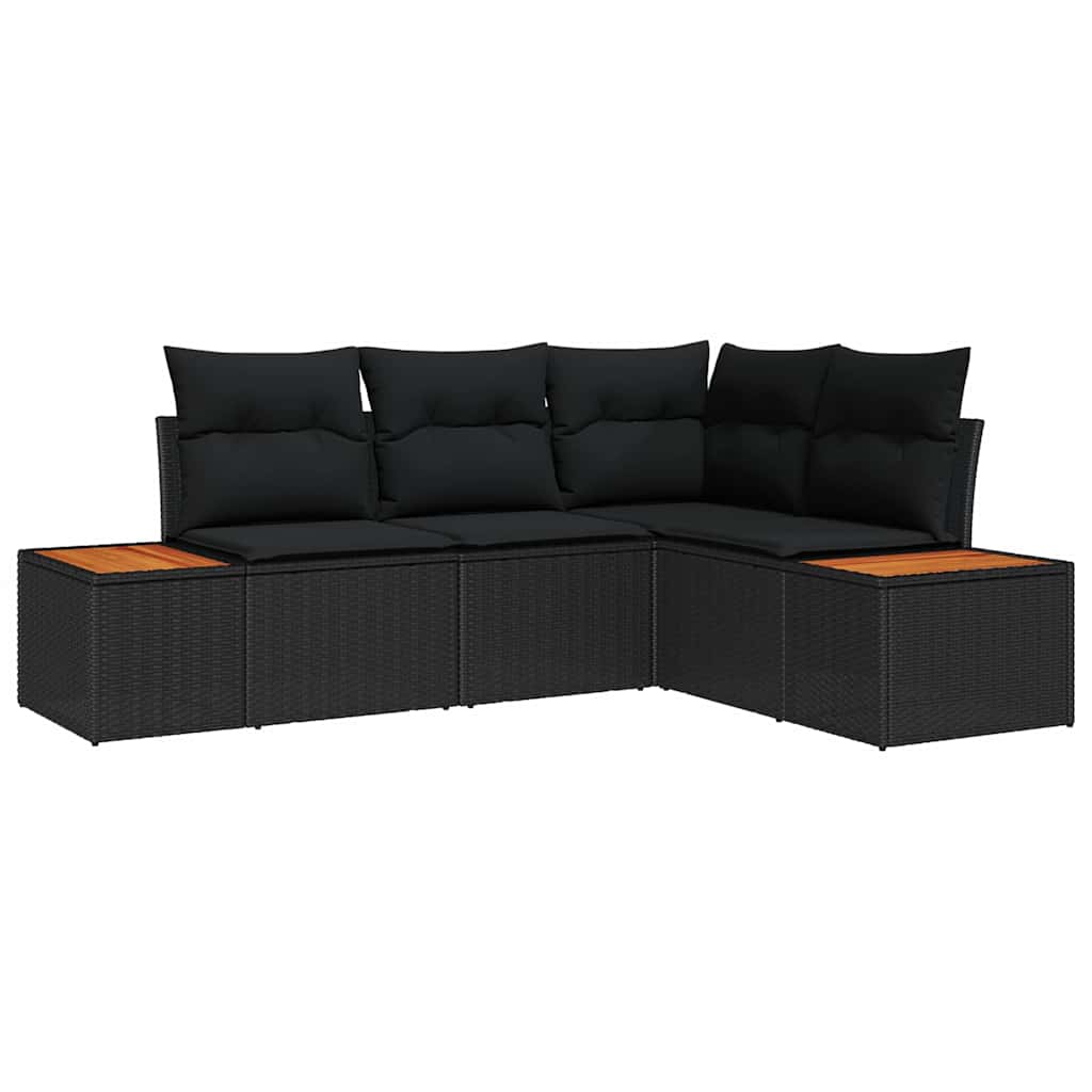 Garden Sofa Set with Cushion 5 pcs Black Poly Rattan