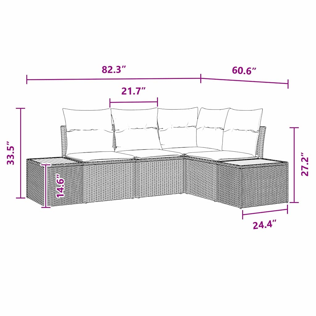 Garden Sofa Set with Cushion 4 pcs Black Poly rattan