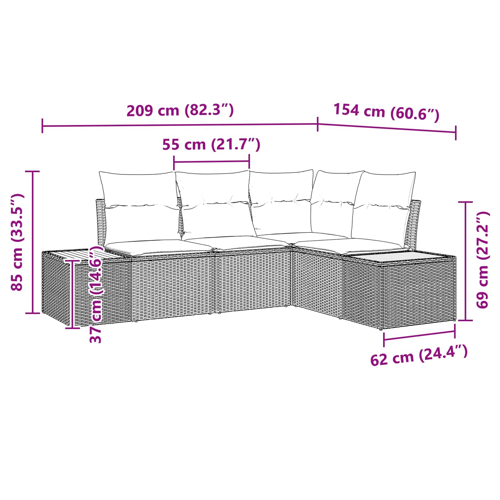 Garden Sofa Set with Cushion 5 pcs Black Poly Rattan