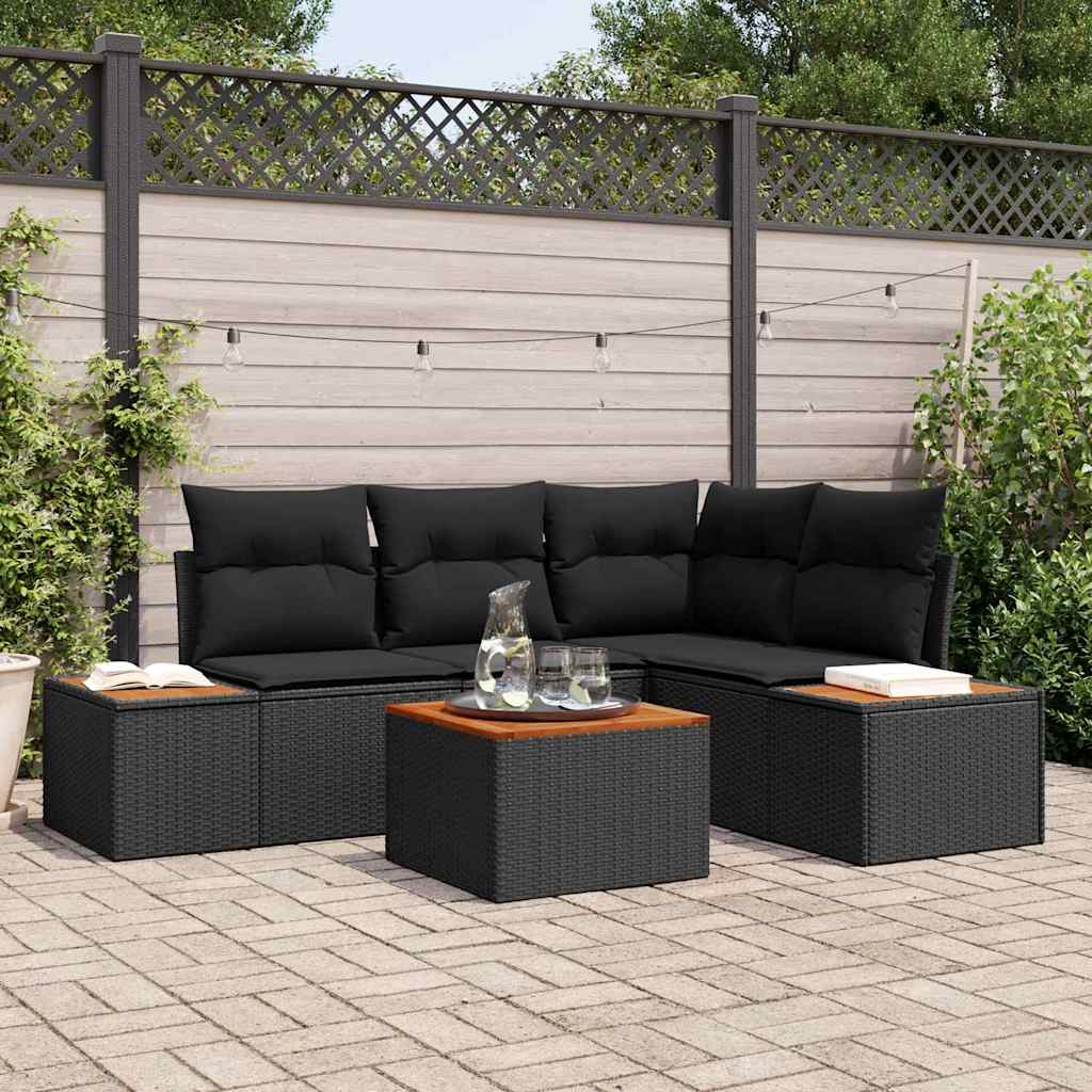 Garden Sofa Set with Cushion 5 pcs Black Poly rattan