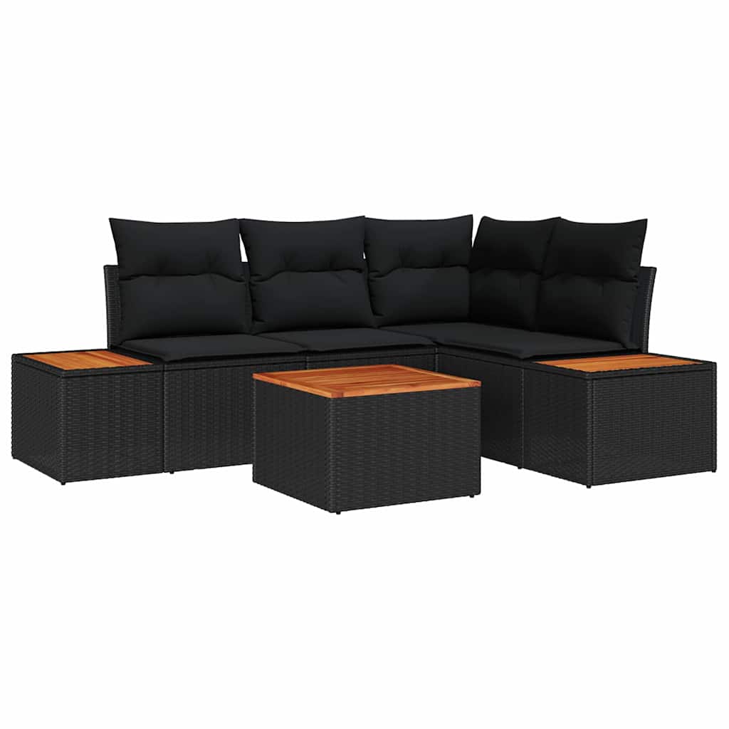 Garden Sofa Set with Cushion 5 pcs Black Poly rattan